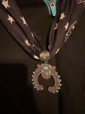 Turquoise Silver-tone Pendent with bandana Scarf Necklace